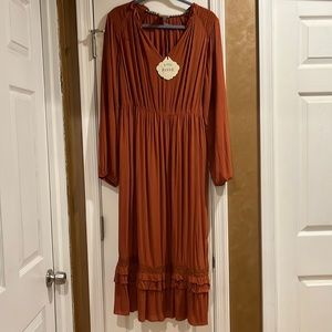 Rust maxi dress with long sleeves